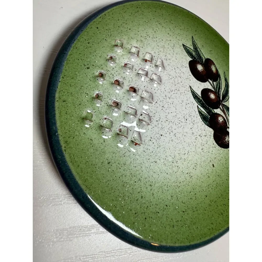 Vintage Green Ceramic Garlic Grater Olive Oil Dipping Plate Retro Kitchen